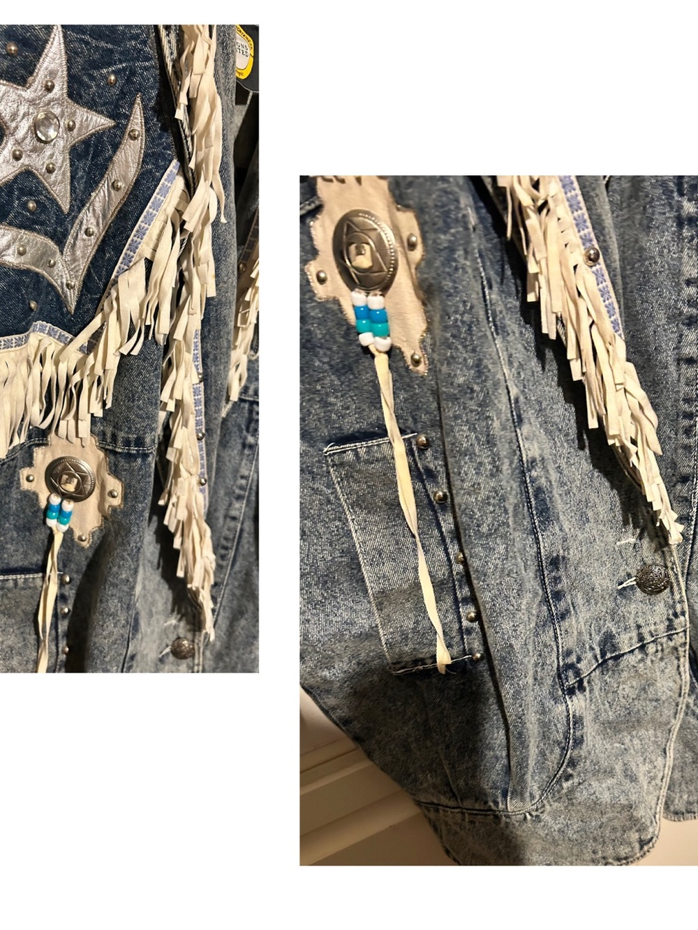 Vintage Fringe Star Denim Jacket - Small - Blue - Picture 3 of 4